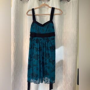 Holiday Speechless Teal and Black Floral Mini Dress- Size Medium (Juniors)